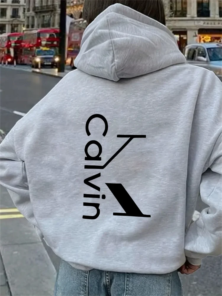 Calvin Women's Stylish Hooded Sweatshirt - Sleek, Comfortable Pullover With "Calvin" Print, Black & Gray, Casual Sporty Style, Xs-Xl Sizes, All-Season Wear, Casual Sportswear | Sleek Hooded Pullover | Construction