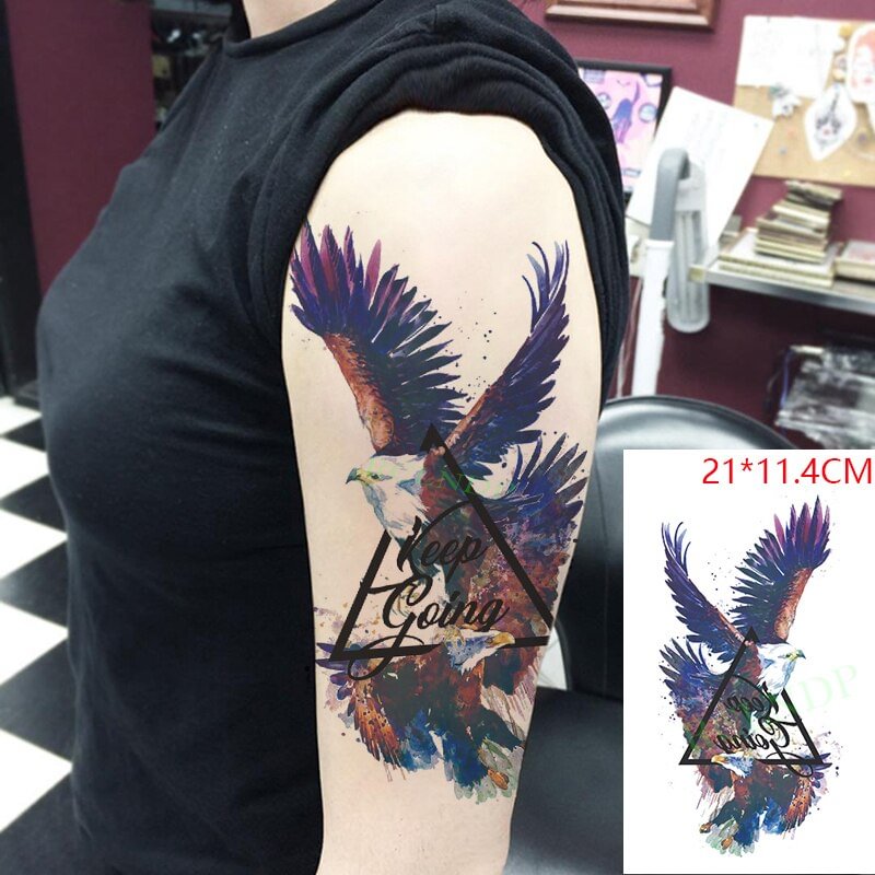 Gingf Waterproof Temporary Tattoo Stickers English Keep Going Eagle Wings Triangle Fake Tatto Flash Tatoo Body Art for Women Men