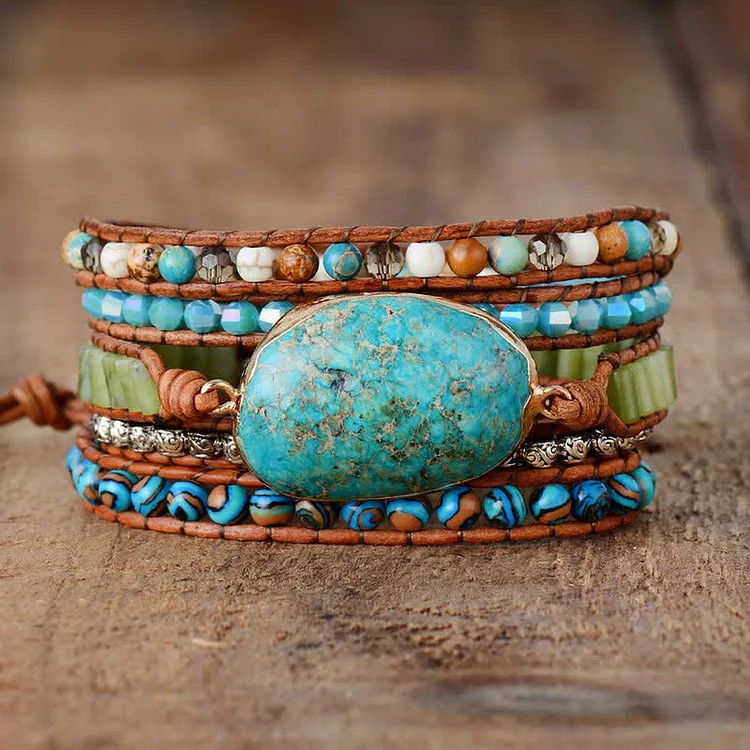 Turquoise Healing Crystal Hand-knitted Wrap Bracelet