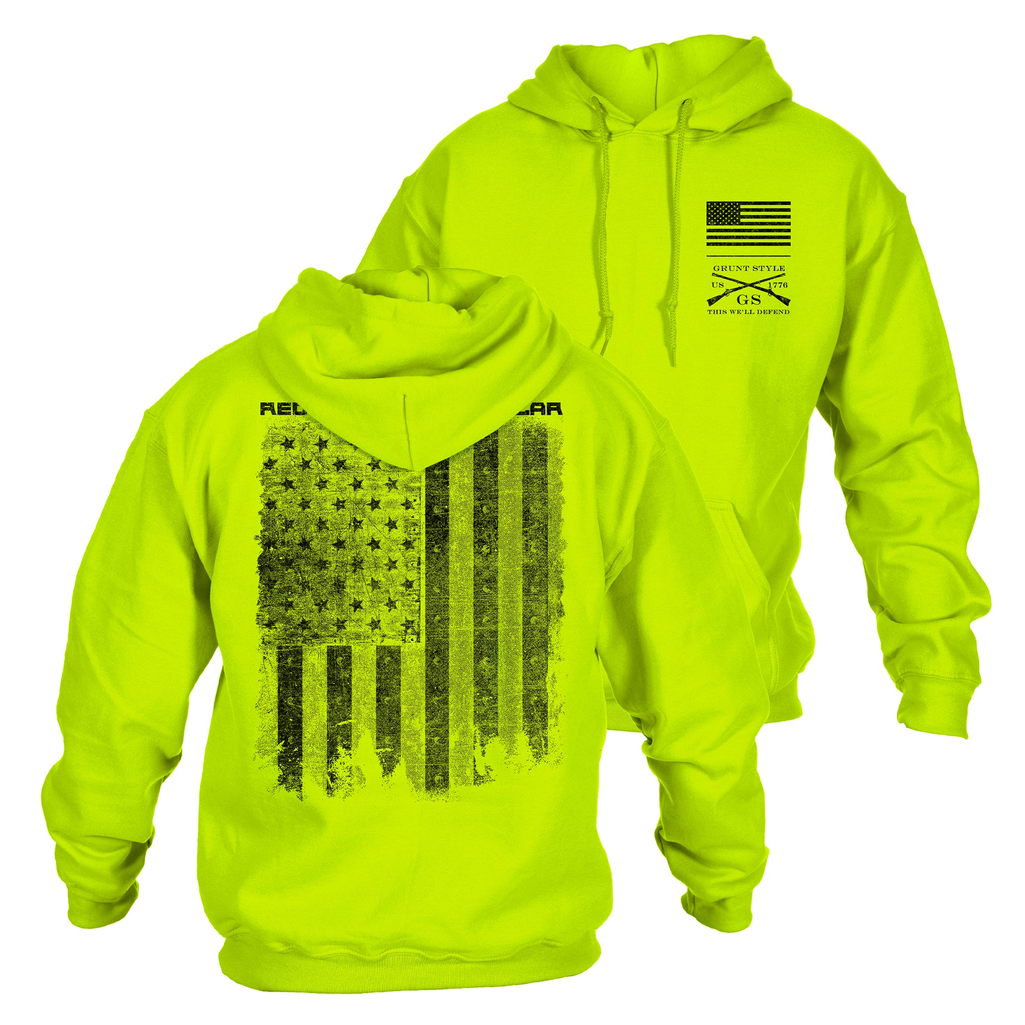 Red Blood Blue Collar_  Hoodie - Safety Green