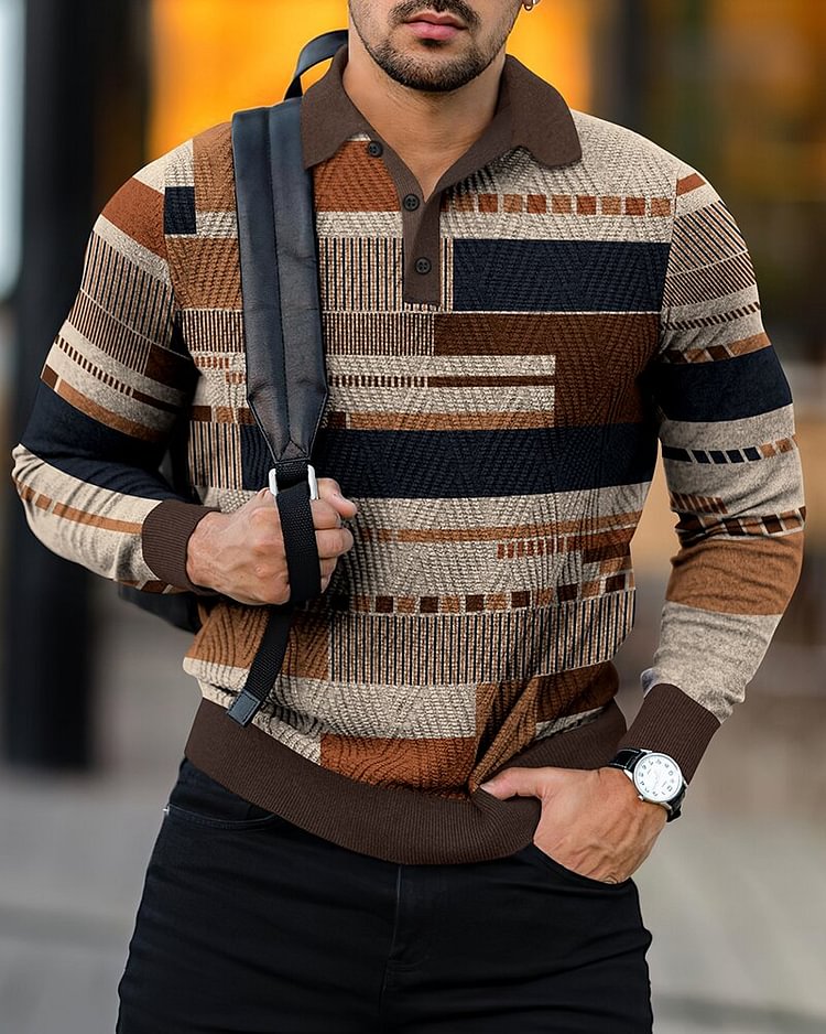 CASUAL LONG SLEEVE RETRO FASHION POLO SHIRT