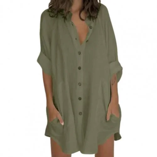 ABEBEY-hoco dresses  Back To School Women Shirt Stand Collar Long Sleeve Mini Dress Above Knee Women Solid Color Buttons Shirt Dress Lady Clothing Women Streetwear