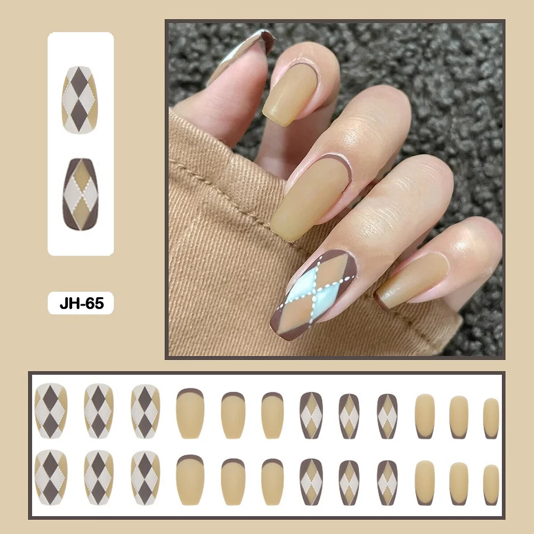 24pcs/box Classic Checkerboard Pattern Geometric Simplicity Nail Art Short False Nails With Glue Fake Nails With Wearing Tools-Nail Inspo