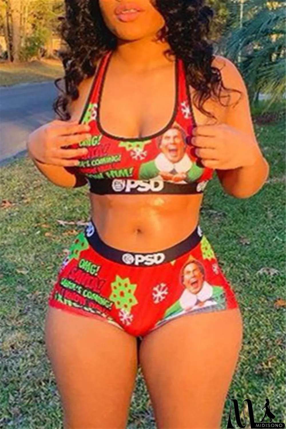 MidiSono - Multicolor Casual Sportswear Print Basic U Neck Sleeveless Two Pieces