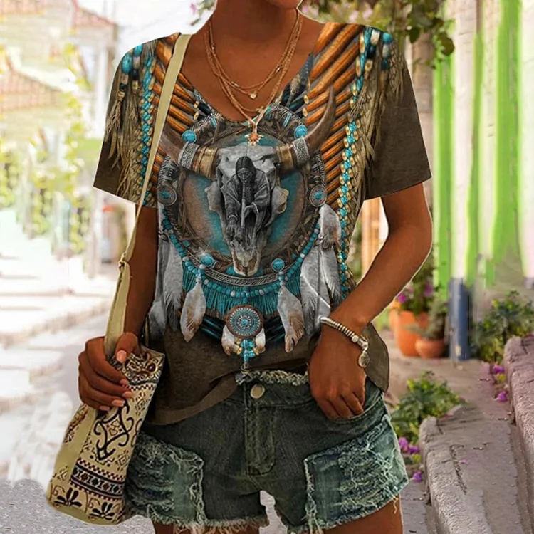 Vintage Western Print Casual T-Shirt