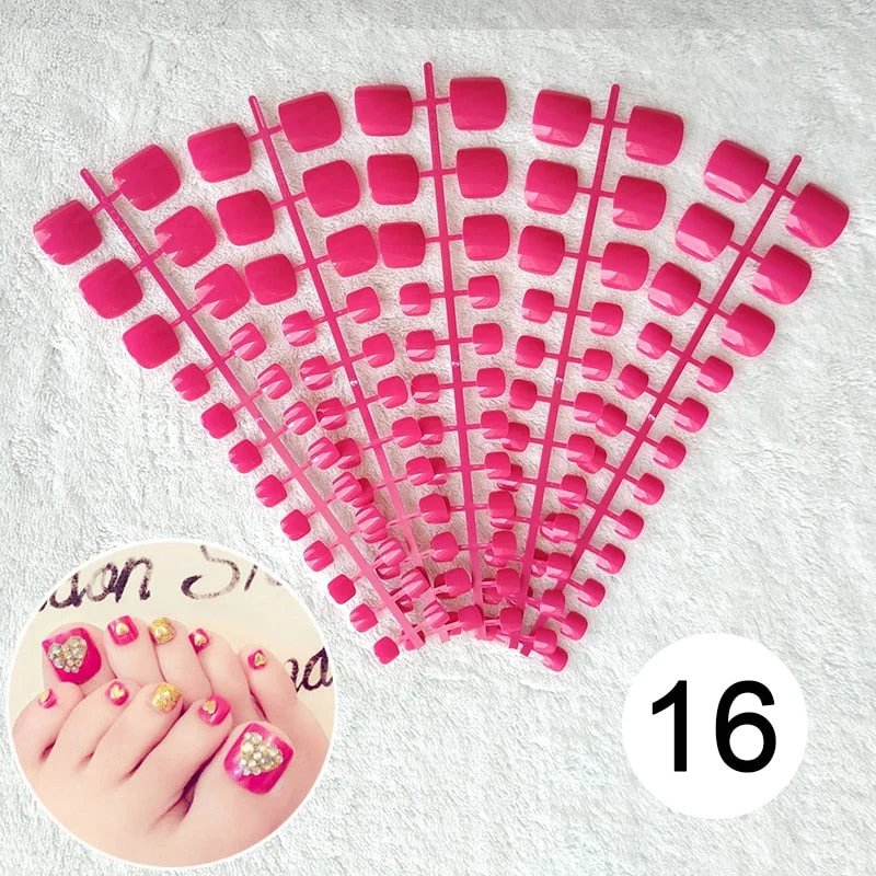 Mixed 5 Colors full cover false nails short foot fake nails Candy Color 24pcs/set press on nails foot toe french nail art tips-Nail Inspo