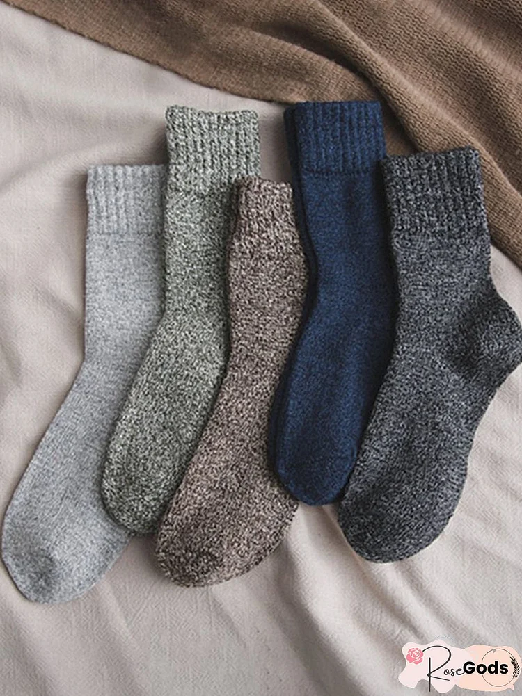 5Pcs Casual Plain Socks Set Everyday Basic Socks For Women (1 Pair)