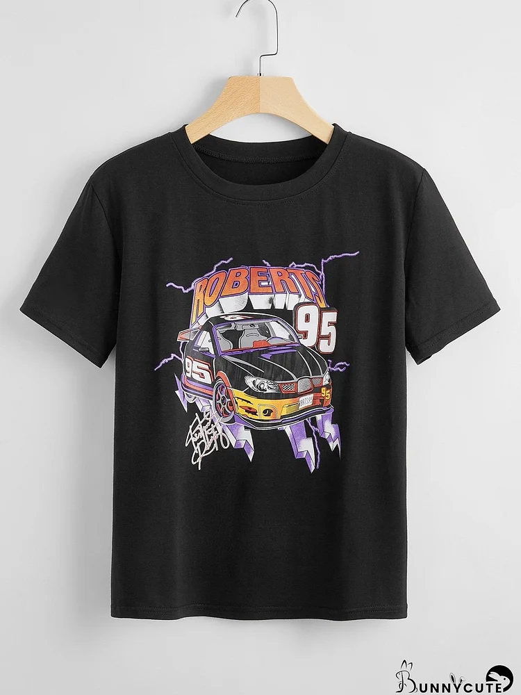 Letter And Car Graphic Tee for Women
