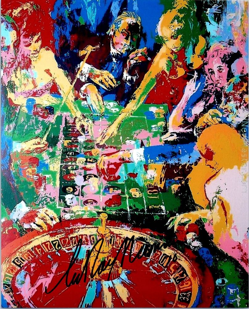 LeROY NEIMAN Signed Autographed ROULETTE WHEEL 8X10 Photo Poster painting B