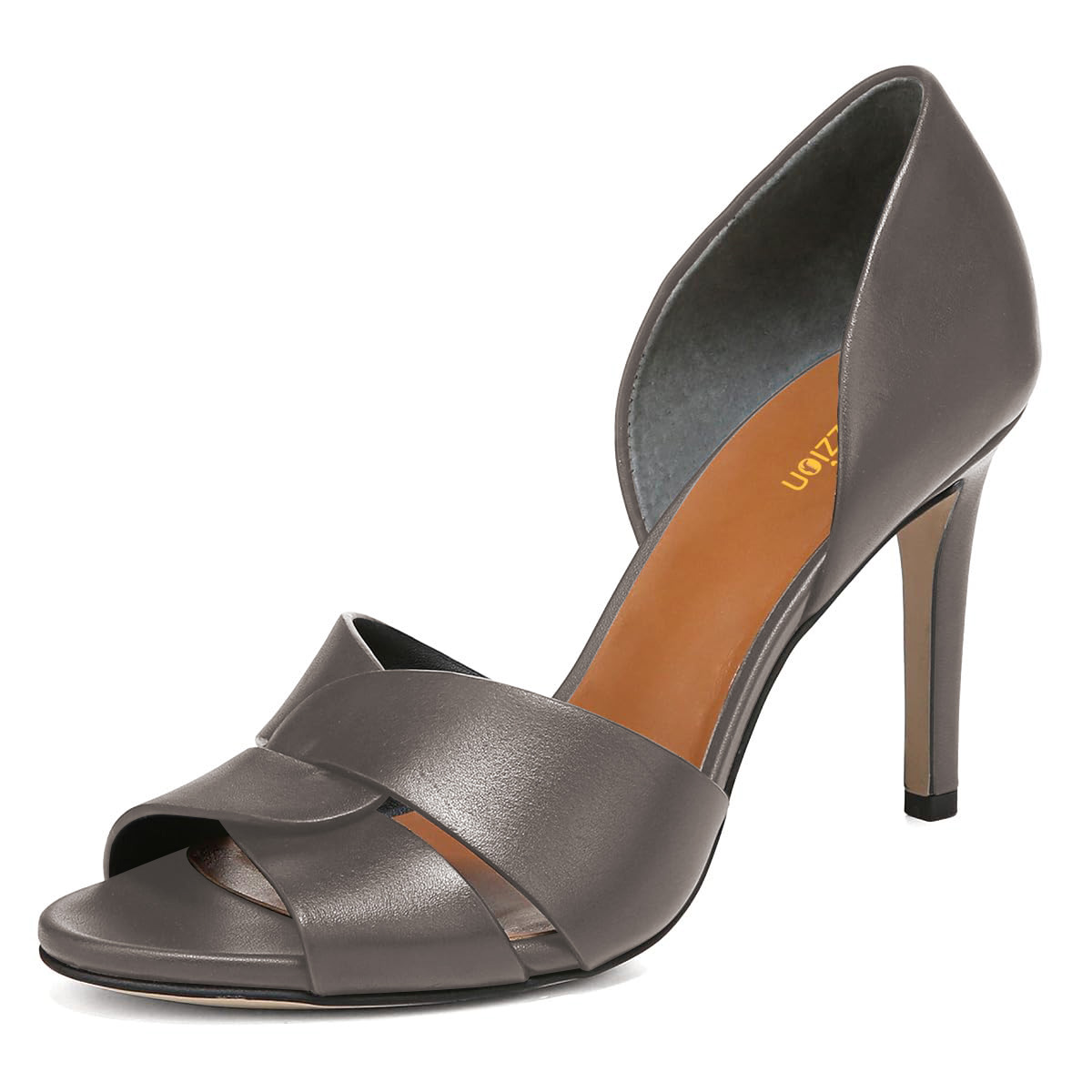 Grey Twist Strappy Slip-On Stiletto Heel Pumps Shoes with Open Toe Nicepairs
