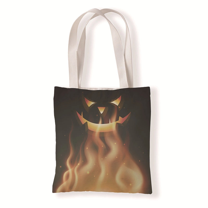 Halloween Women’s Medium Canvas Pumpkin Letter Elegant Streetwear Square Open Canvas Bag