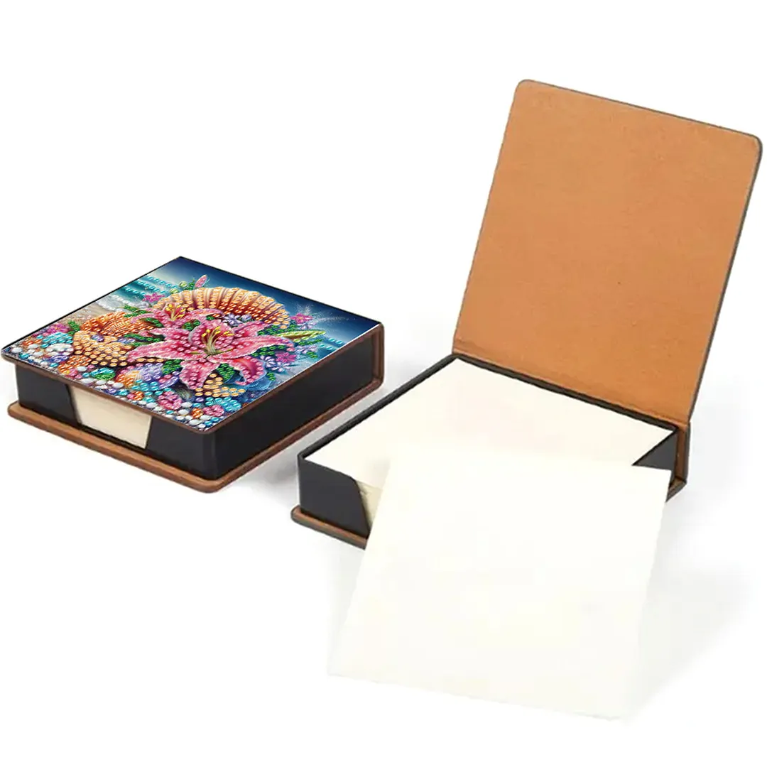 5D Flower DIY PU Diamond Painting Notecard Box with 160 Sheets Paper Note Holder