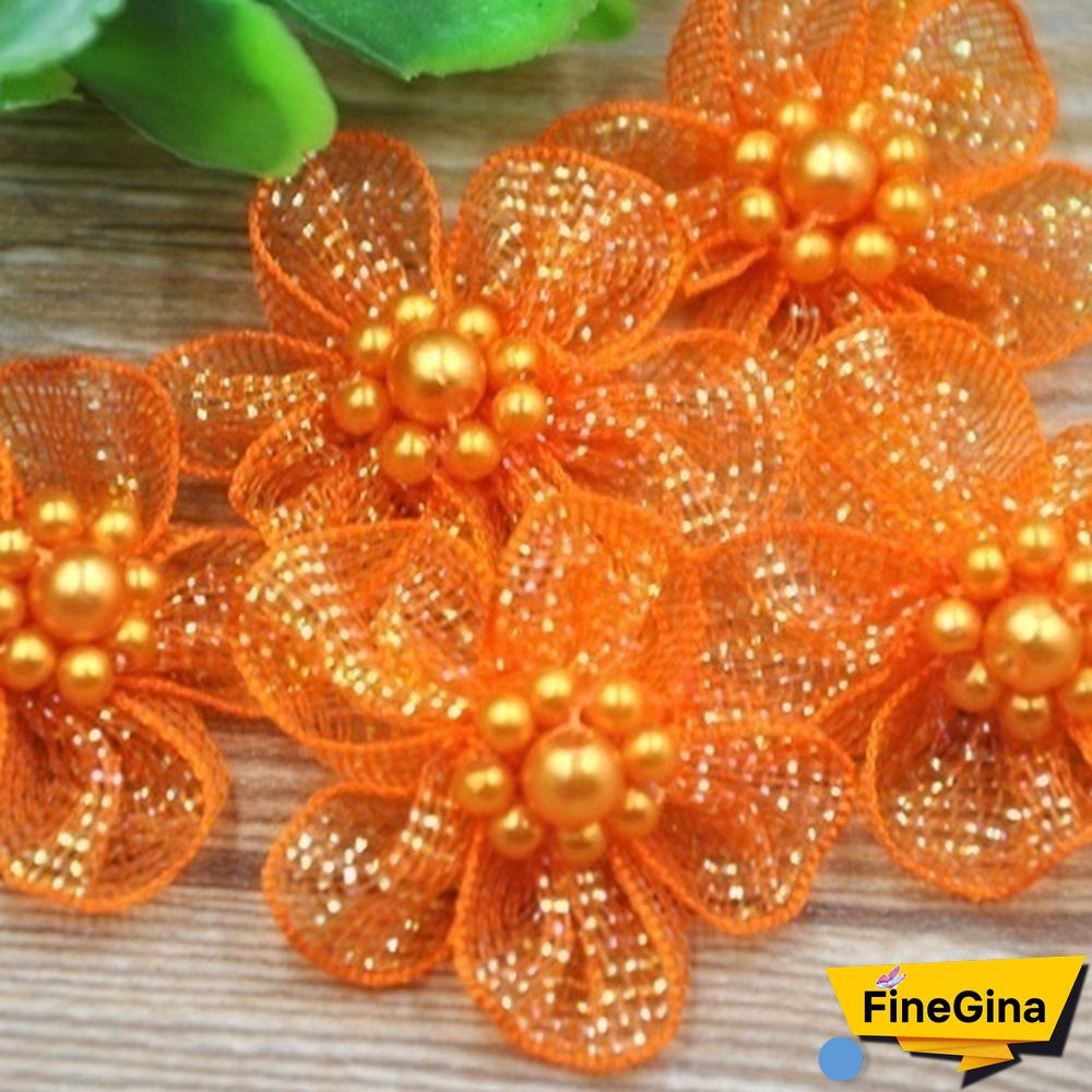 Hot 20Pcs Organza Ribbon Flowers Bows With Beads Appliques Wedding Craft DIY Christmas/Wedding Decoration