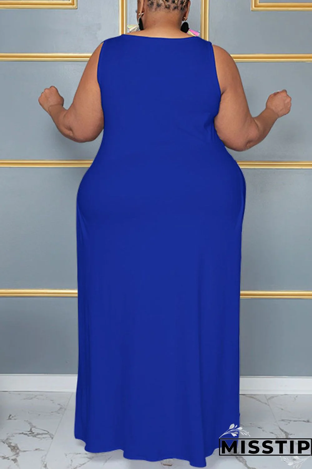 Blue Casual Solid Patchwork Slit V Neck Plus Size Two Pieces