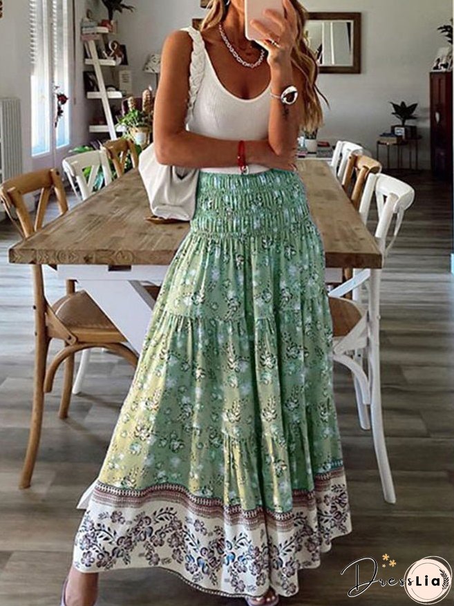 Women's Skirts Casual High Waist Printed Long Skirt