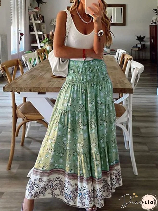 Women's Skirts Casual High Waist Printed Long Skirt