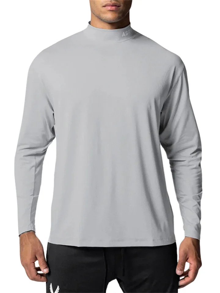 Spring Men's T-shirt Quick Dry Tight Small Neckline Round Neck Pullover T-shirt Male Trends with Sports Long-sleeved Bottoming Shirt