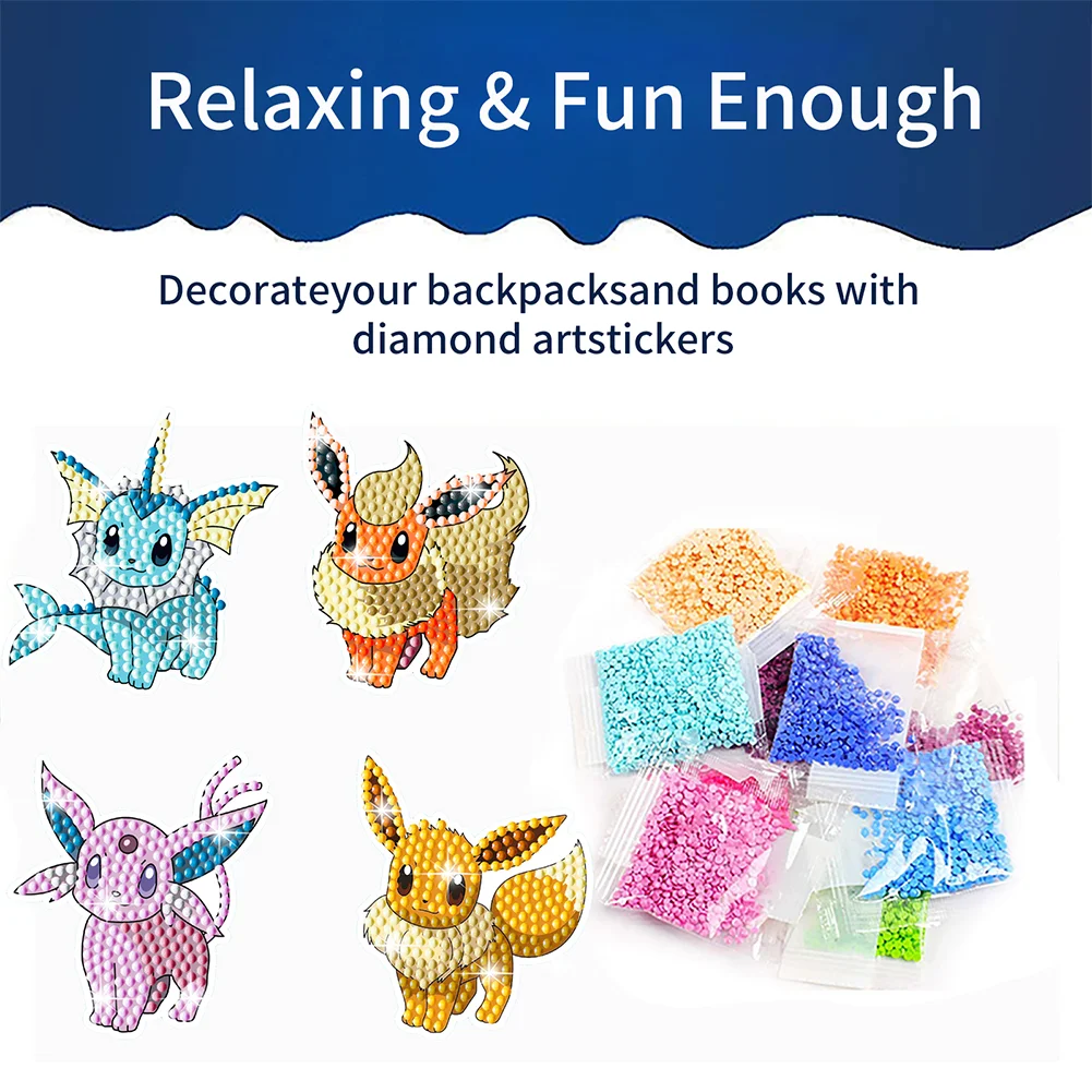 9pcs Pikachu Diamond Painting Sticker Crystal Diamond Sticker for Boys Girls