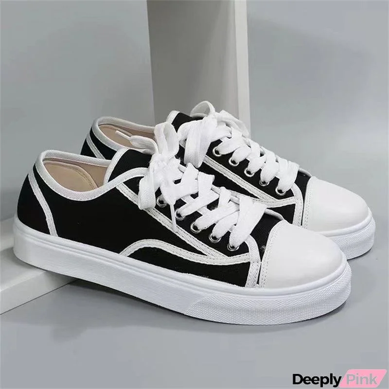 Summer Classic Round Toe Lace Up Female Canvas Shoes