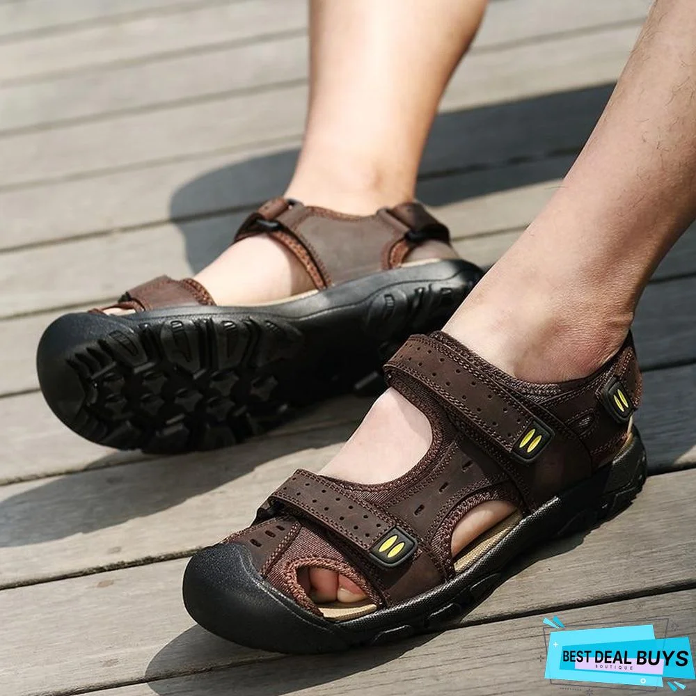 Men Genuine Leather Sandals Beach Outdoor Sandals