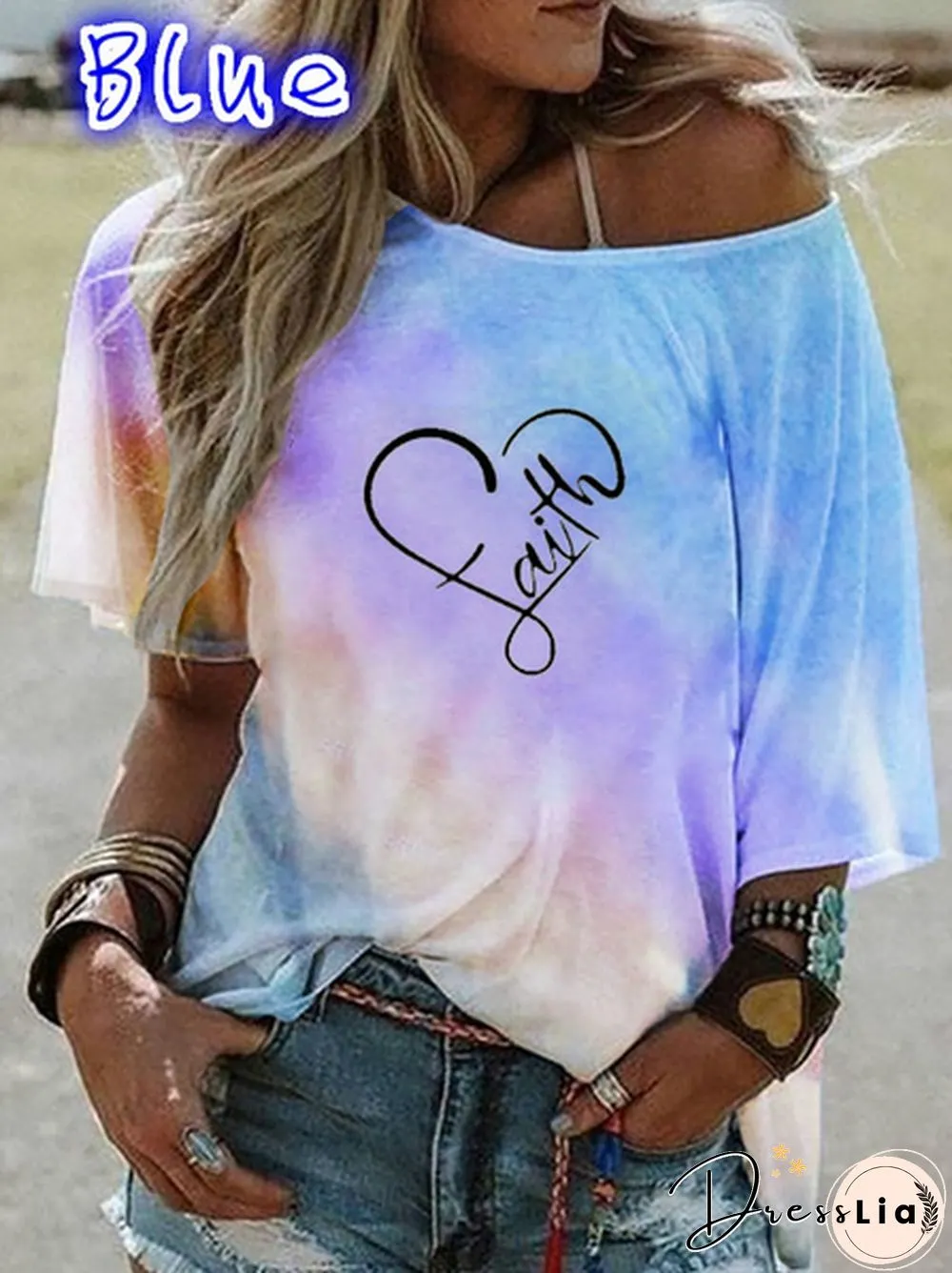 Ladies Faith Tees Plus Size Womens Fashion Tie-dyed Gradient Color Print Camisole Off The