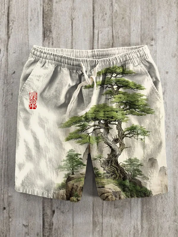 Men's Pine And Cypress Ink Painting Print Casual Shorts
