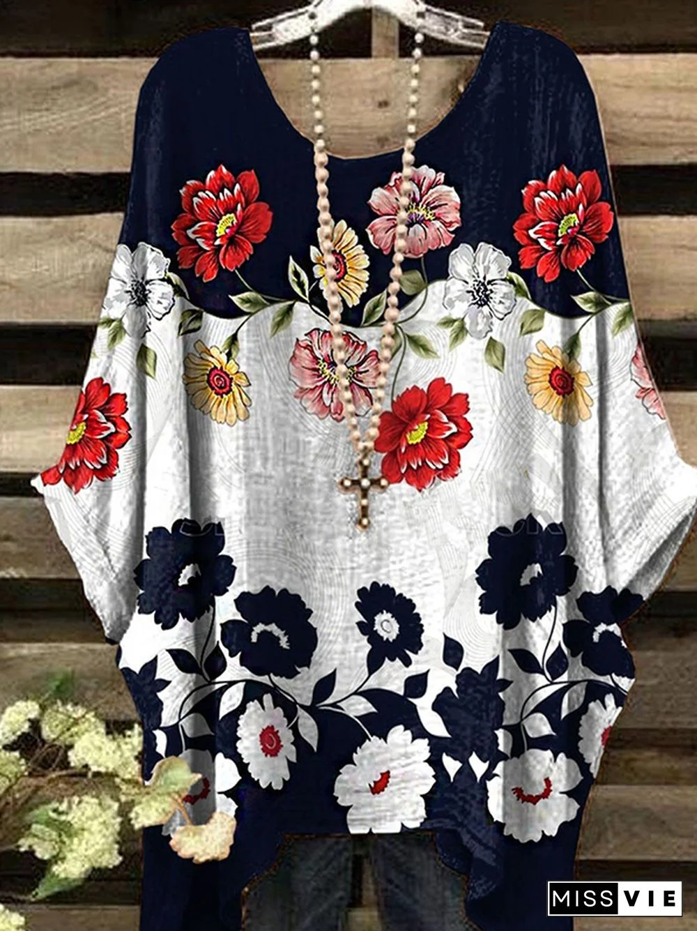 Crew Neck Casual Floral Tops