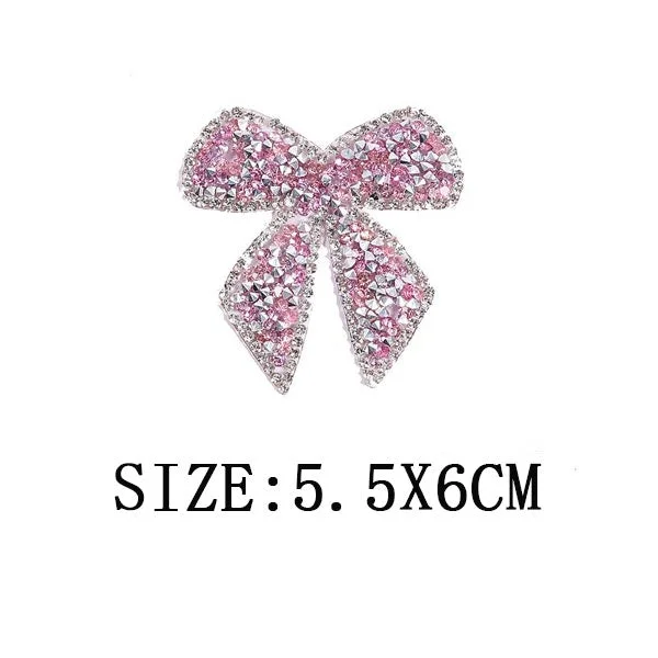 Bow Crystal Rhinestones Patch Iron on Transfers for Clothing Sparkling Rhinestones Stickers on Bag Hat Shoes DIY Applique Decor