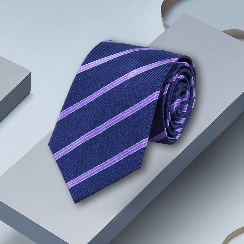 Cravate en soie rayée bleue pour hommes de 8 cm- SOIE PLUS