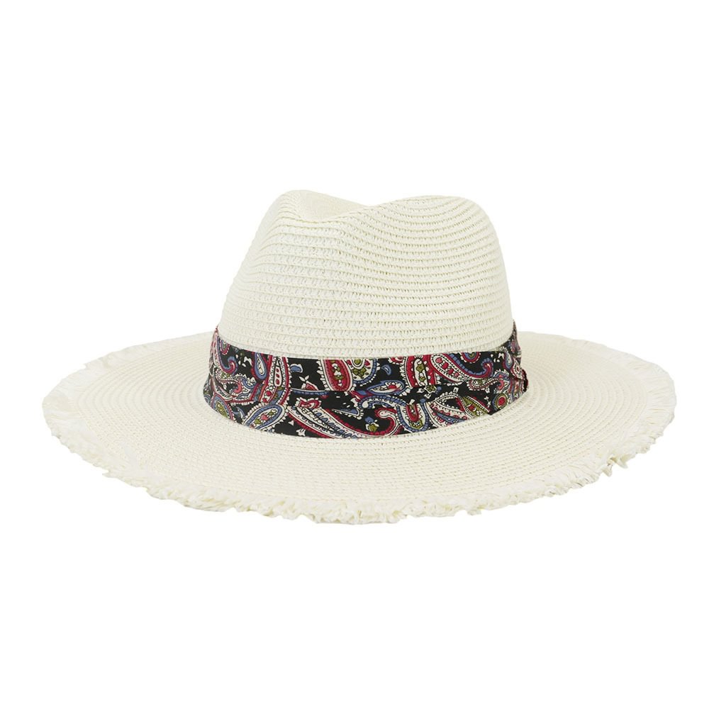 Outdoor Travel Sunshade Raw Edge Jazz Hat-White