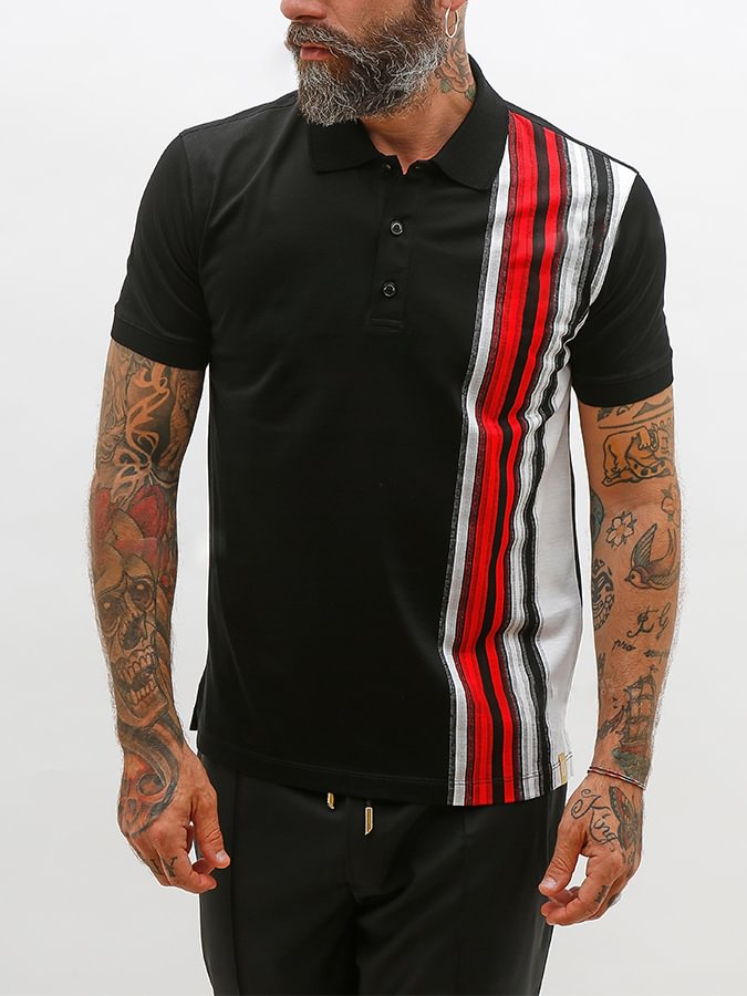 Men's Casual Paneled  Black Polo Shirt