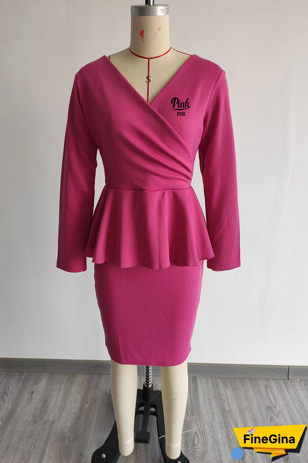 Khaki Street Print Flounce V Neck Long Sleeve Two Pieces