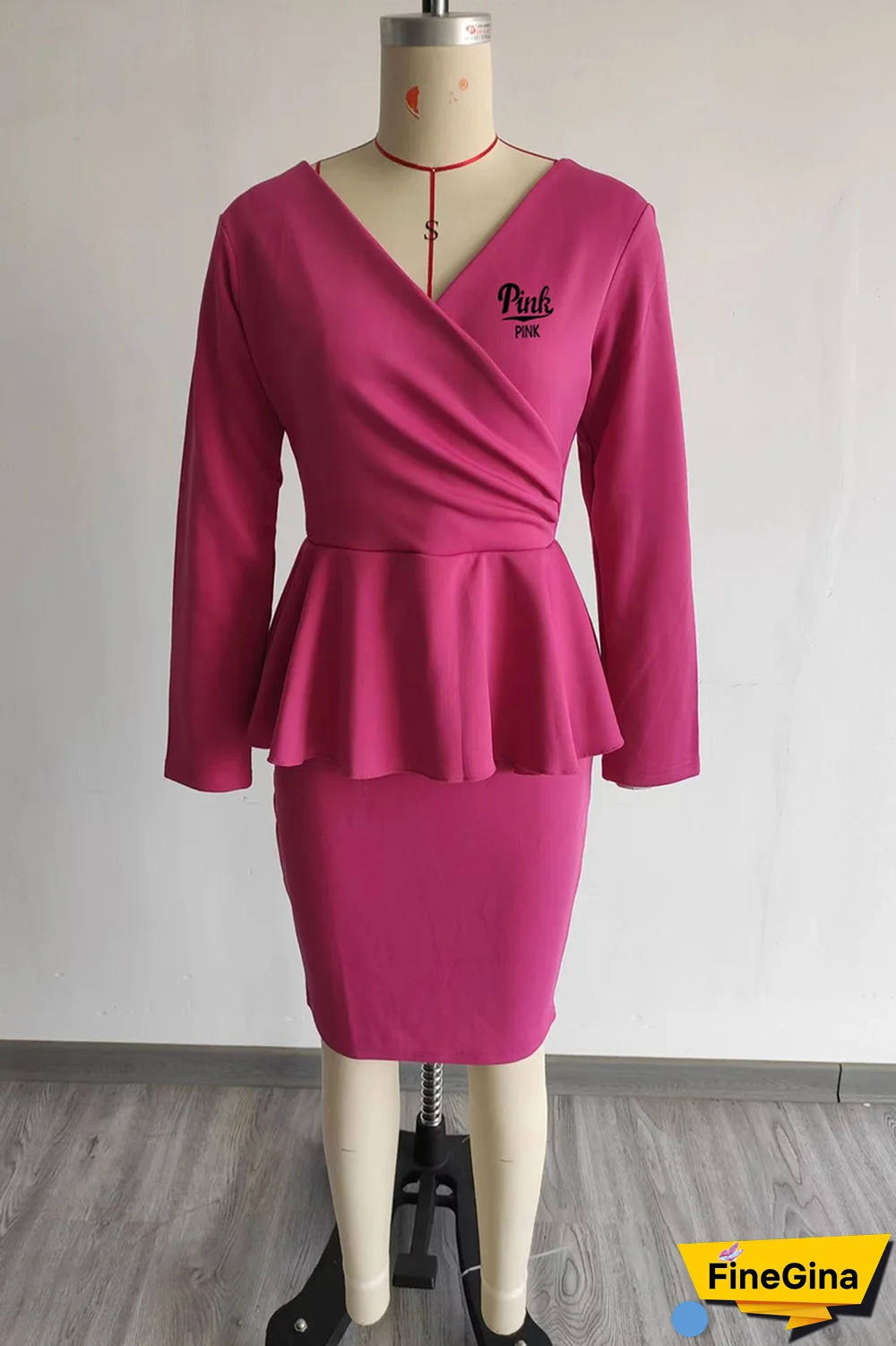 Khaki Street Print Flounce V Neck Long Sleeve Two Pieces