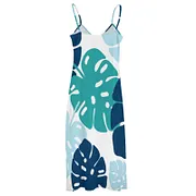 monstera sleeveless beach dress Monstera Cereus Red Leilani Hawaiian Dress with Ruffle Lei Neckline L / Red main image 0