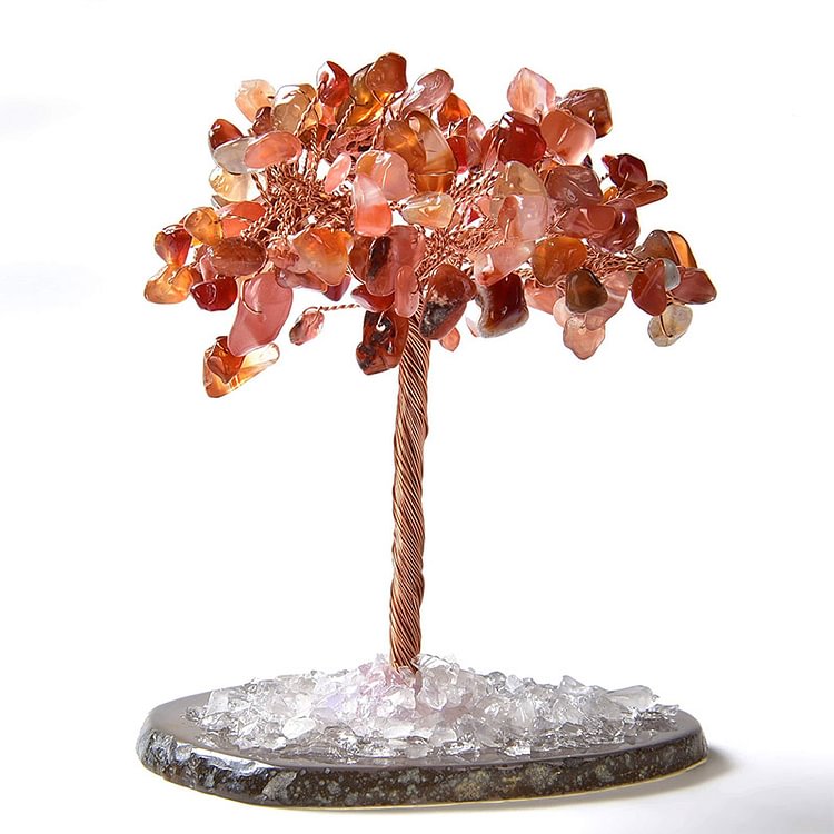 Carnelian Natural Gemstone Feng Shui Tree with Agate Base