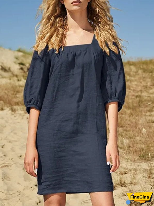 Cotton Linen Loose Casual Half Sleeve Mini Dress
