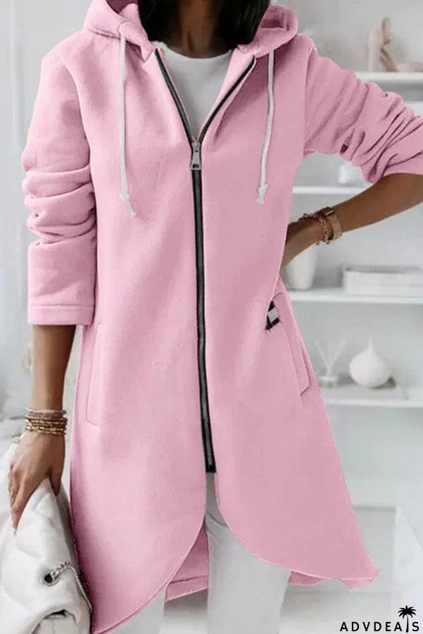 Juliana Solid Color Zip Up Hooded Coat