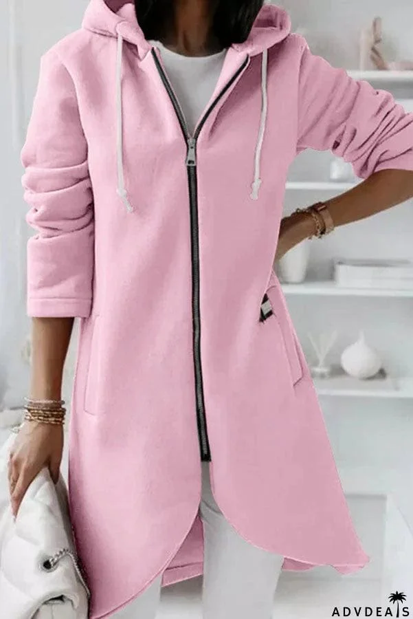 Juliana Solid Color Zip Up Hooded Coat