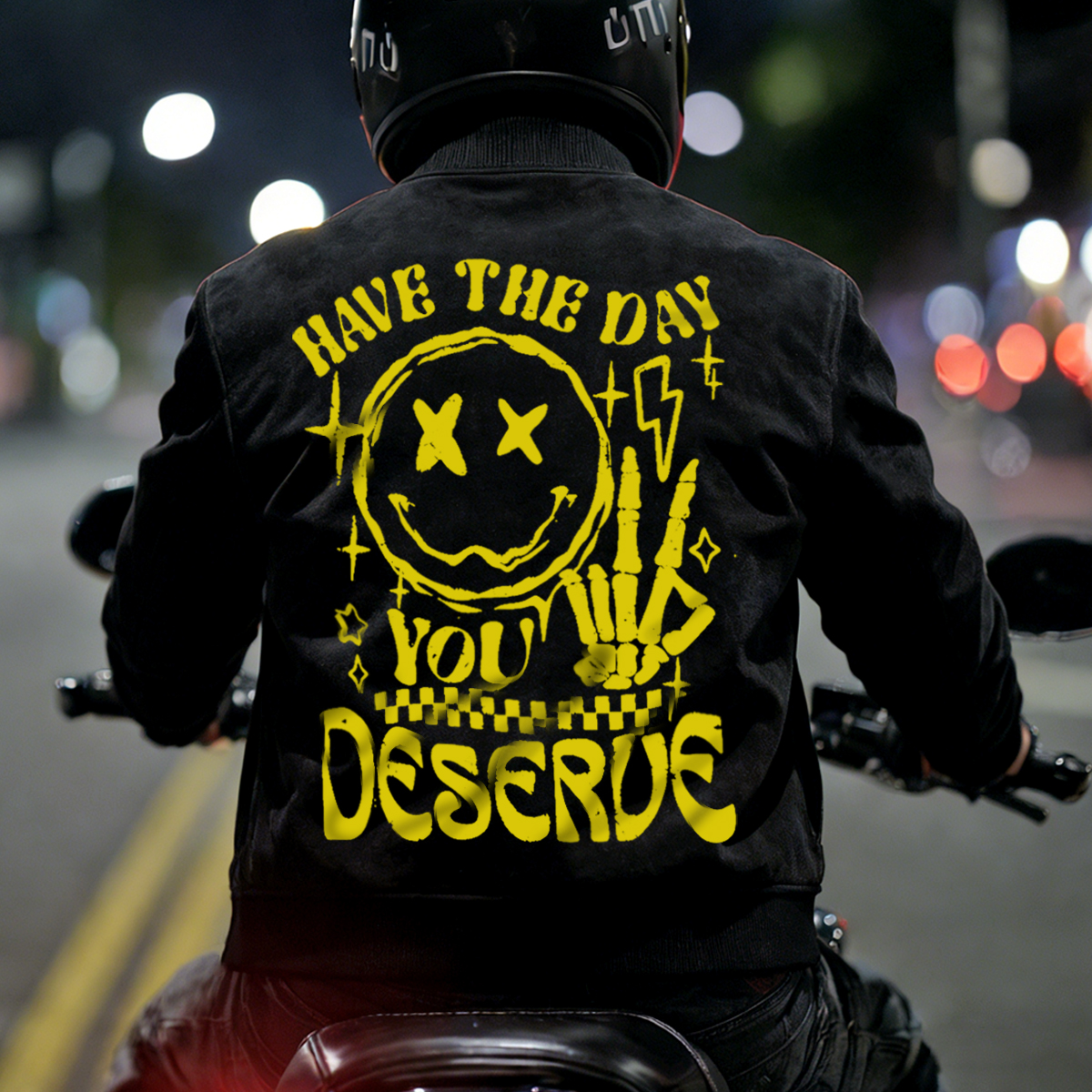 Luminous Smiley Graphic Stand Collar Suede Zipper Jacket