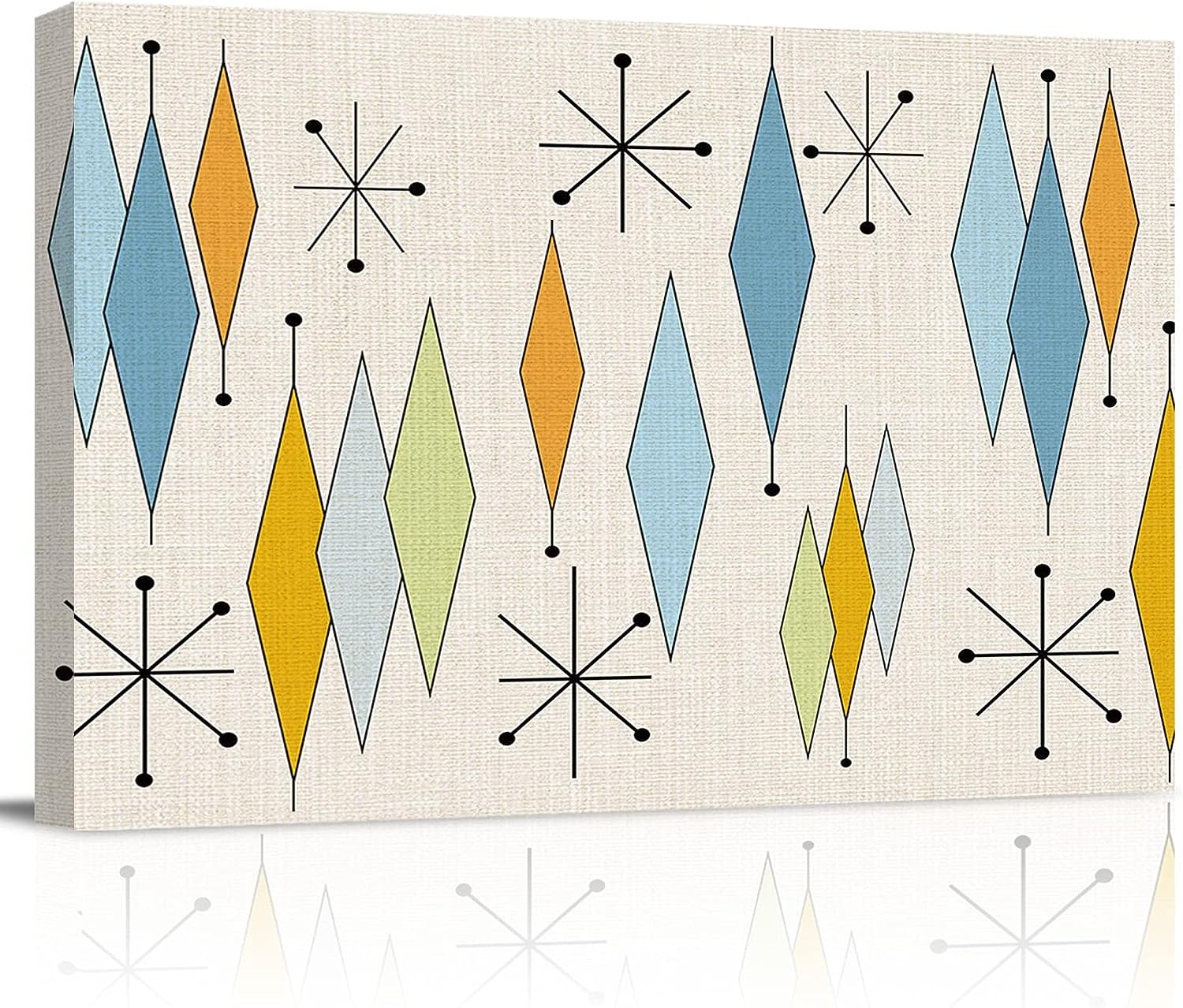 SSEVITEY Oil Painting Print on Canvas Framed Wall Art Mid Century Abstract Diamond Artwork Canvas Picture Prints for Bedroom Living Room Bathroom Decoration Modern Geometric Art Burlap Texture 16x20in