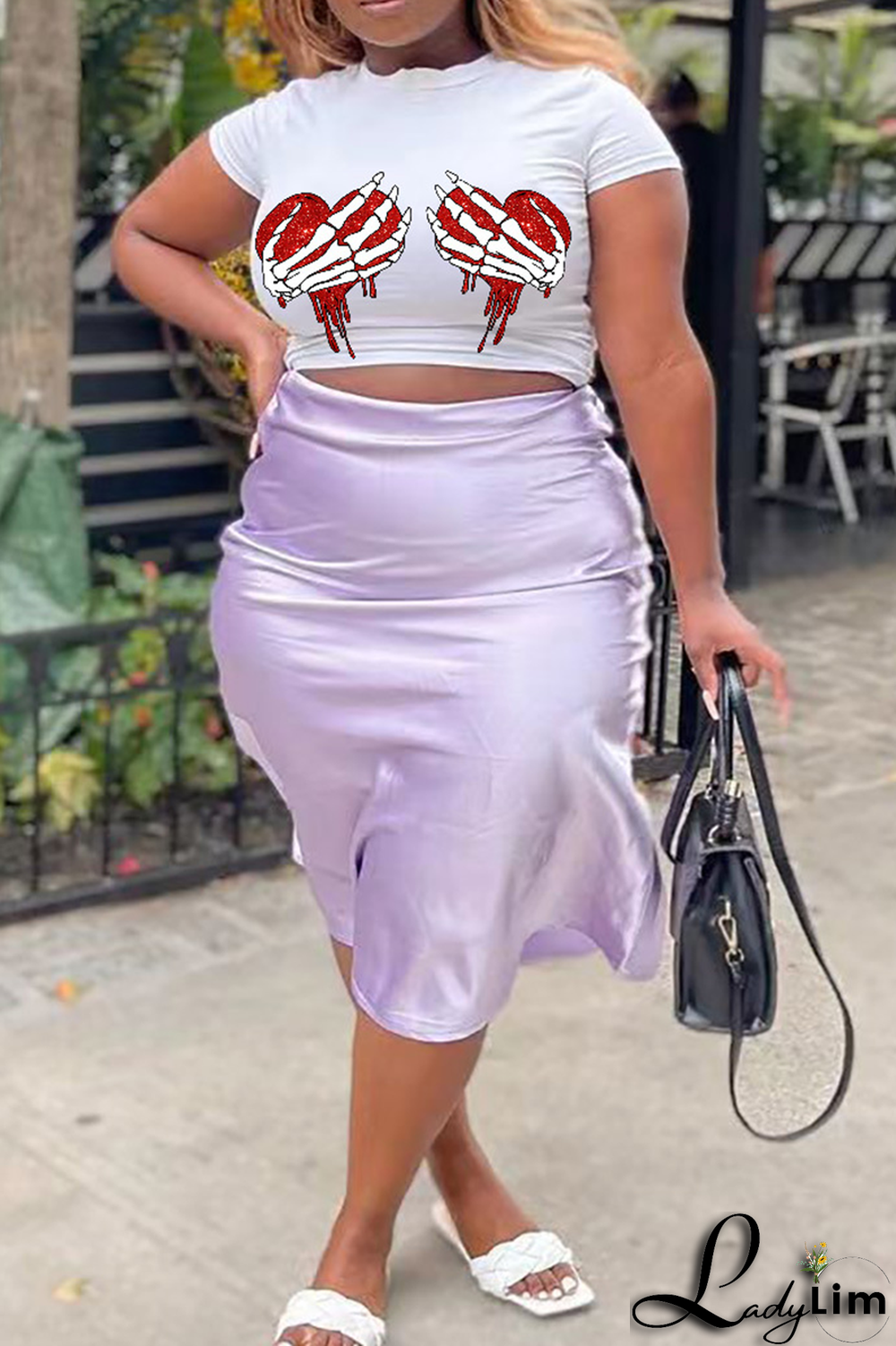 White Fashion Print Patchwork O Neck T-Shirts