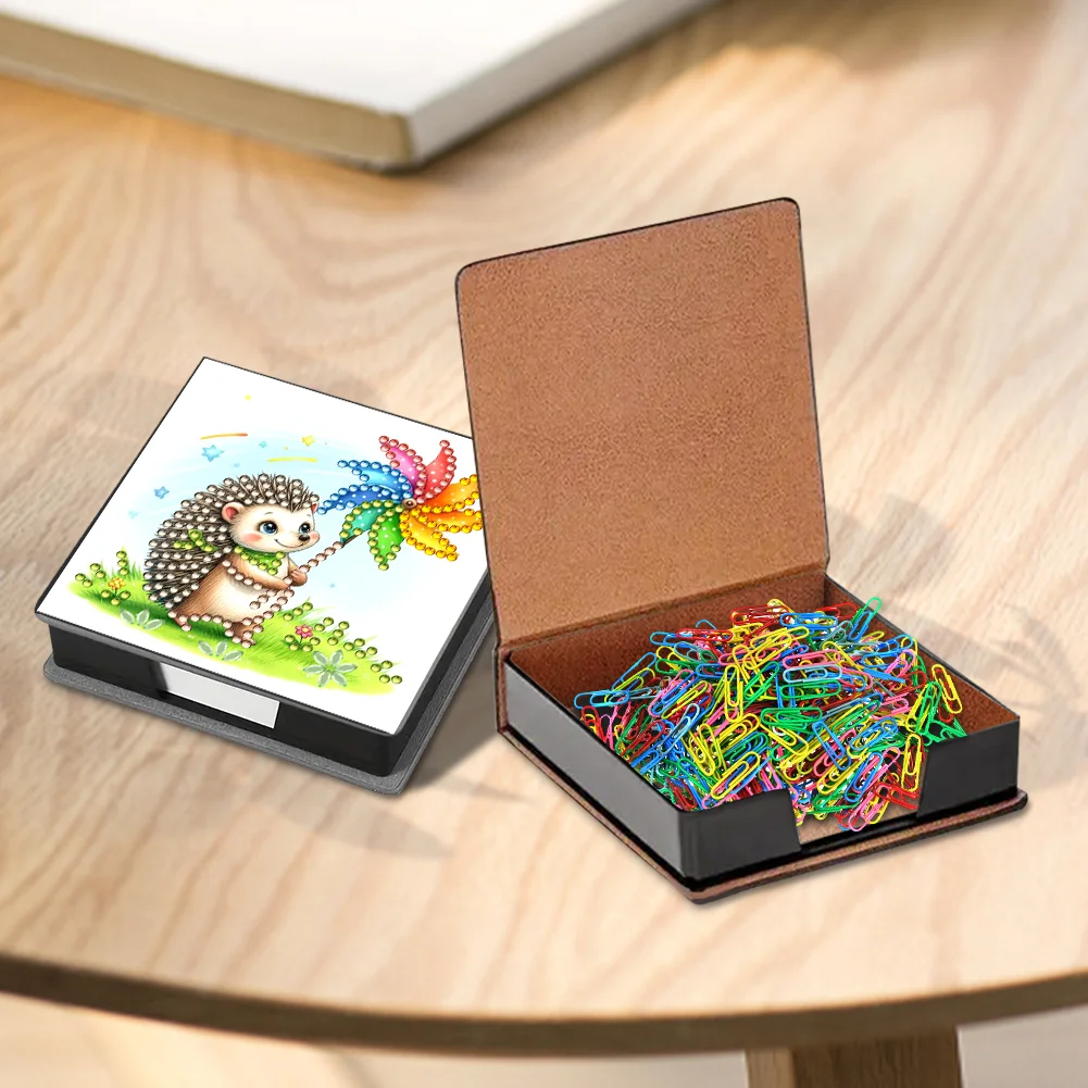 PU Hedgehog Diamond Painting Notecard Box with Papers for DIY Art Craft