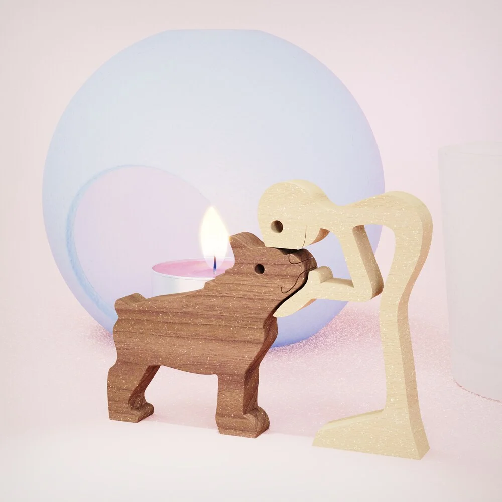 Handmade Wooden Sculpture Dog Figurines Craft Wood Home Decoration For Engraved Home Office Shelf Gift Natural