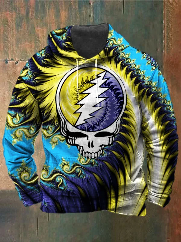 Unisex Fractals Skull Print Heavyweight Hoodies