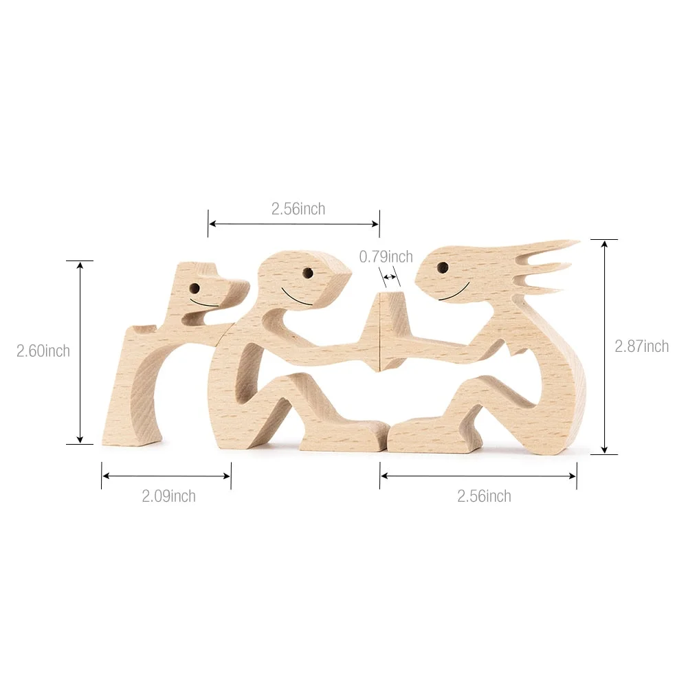 Puppy Family Wood Dog Carving Ornaments Decoration Home Decor Figurine Desktop Table Ornament Sculptures For Dog Pet Lover Gifts