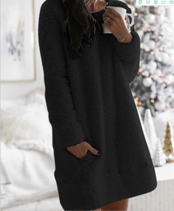 Simple Pocket Plush Long Sleeve Dress