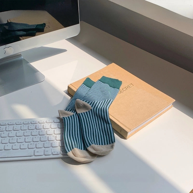 Spring And Autumn Color Matching Socks Women's Stockings Trendy Korean-style Striped Japanese Mid-length Stockings