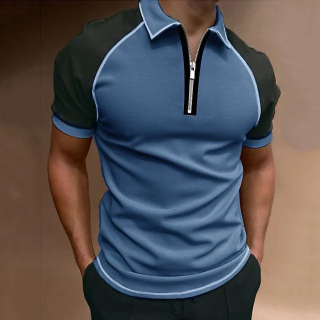 BrosWear Fashion Men's Color Blocking Casual Short Sleeve  Polo Shirt