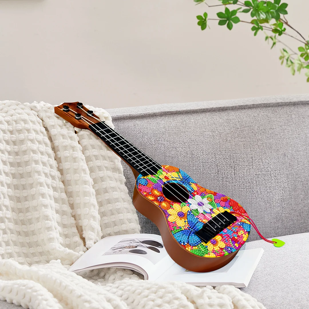 DIY Wooden Guitar Diamond Art Ornament Unique for Musicians (Flower Butterfly)