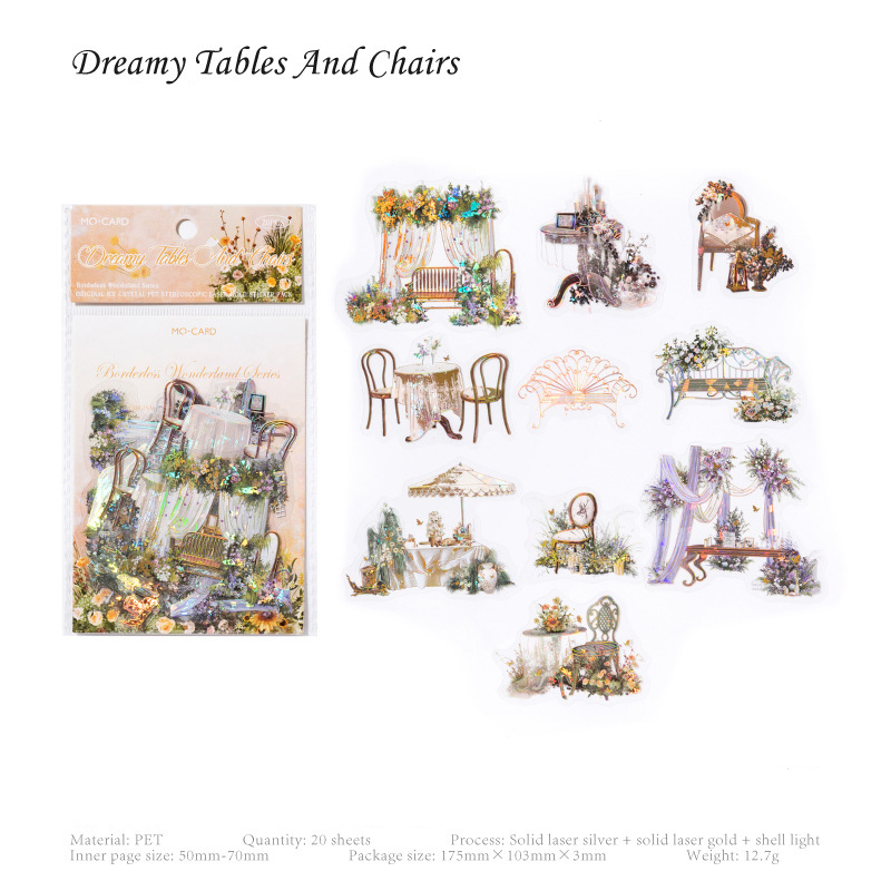 PET Sticker - Boundless Wonderland Series Vintage Flower Butterfly Landscape 